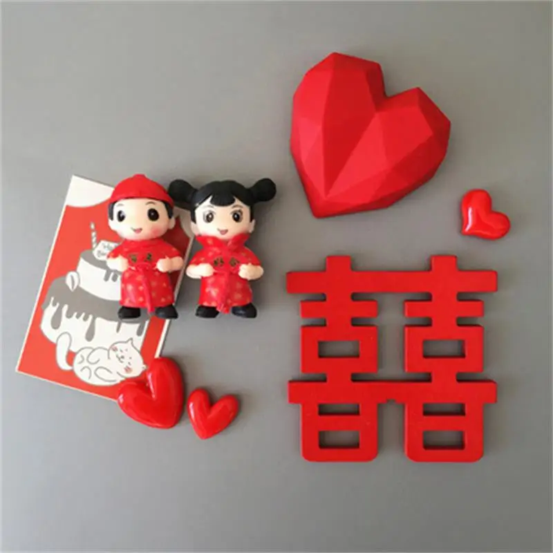 1 Set New Wedding Cartoon Couple Marriage Refrigerator Creative Red Love Happiness Fridge Magnet Sticker Home Kitchen Decoration
