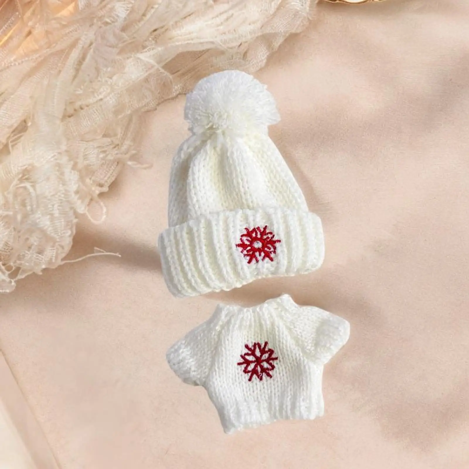 Plush Doll Pullover Top Snowflake Hat Accessory for Kids Birthday Gift DIY Winter Doll Outfit Set Dress up for 7.87inch Doll