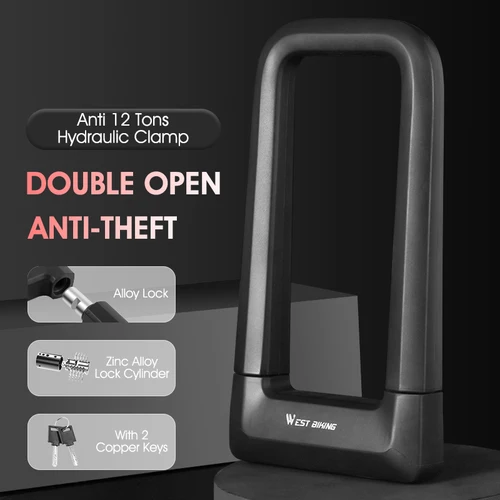 Imagen 2 del producto WEST BIKING-cerradura en U para bicicleta, candado de seguridad antirrobo de aleación de Zinc grueso, accesorios para ciclismo