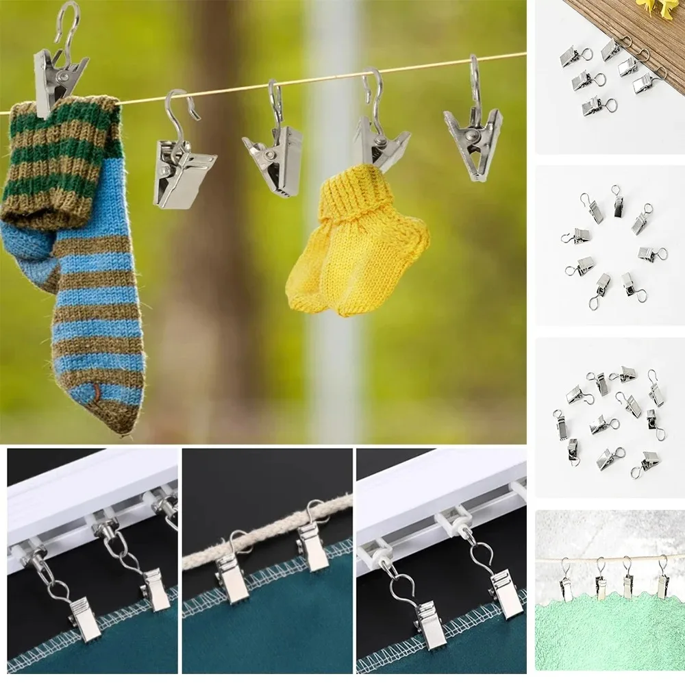 20Pcs Mini Metal Curtain Clips with Hook Stainless Steel Solid Iron Drapery Hook Enduring Home Window Accessories Home Decor