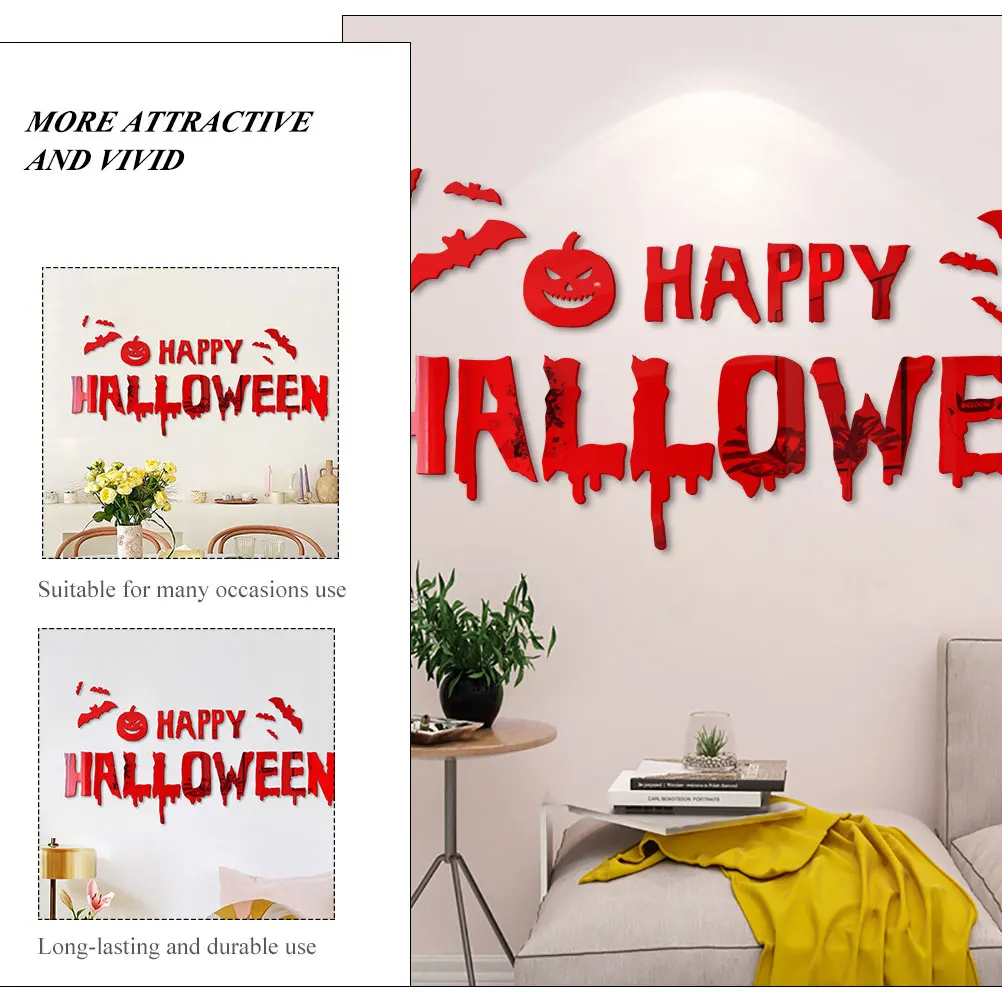 

1Set Halloween Mirror Acrylic Letter Stickers Bat Pumpkin Wall Decals Party Decoration Window Sticker Festival Home Decor