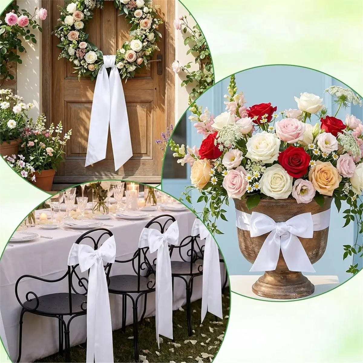 12 Pcs Blank Wreath Sash for Front Door, White Wreath Sash Polyester Ribbon, Sashes for Wreaths DIY Embroidery Decor