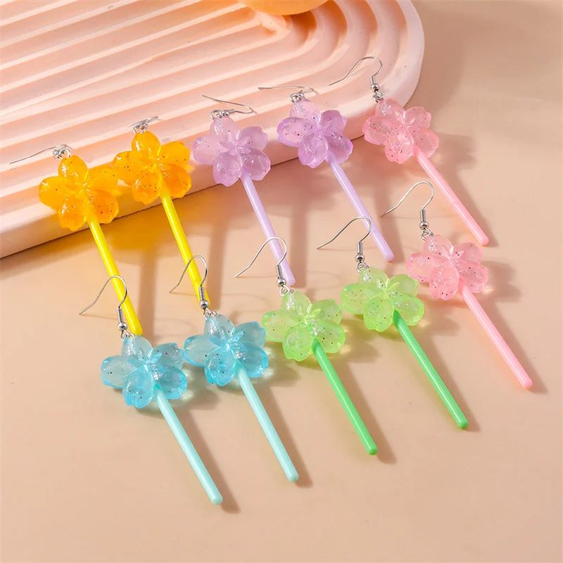 Leslie Hot Selling Lovely Colorful Resin Candy Lollipop Earrings for Women Mini 3D Simulation Food Girls Kids Birthday Gifts