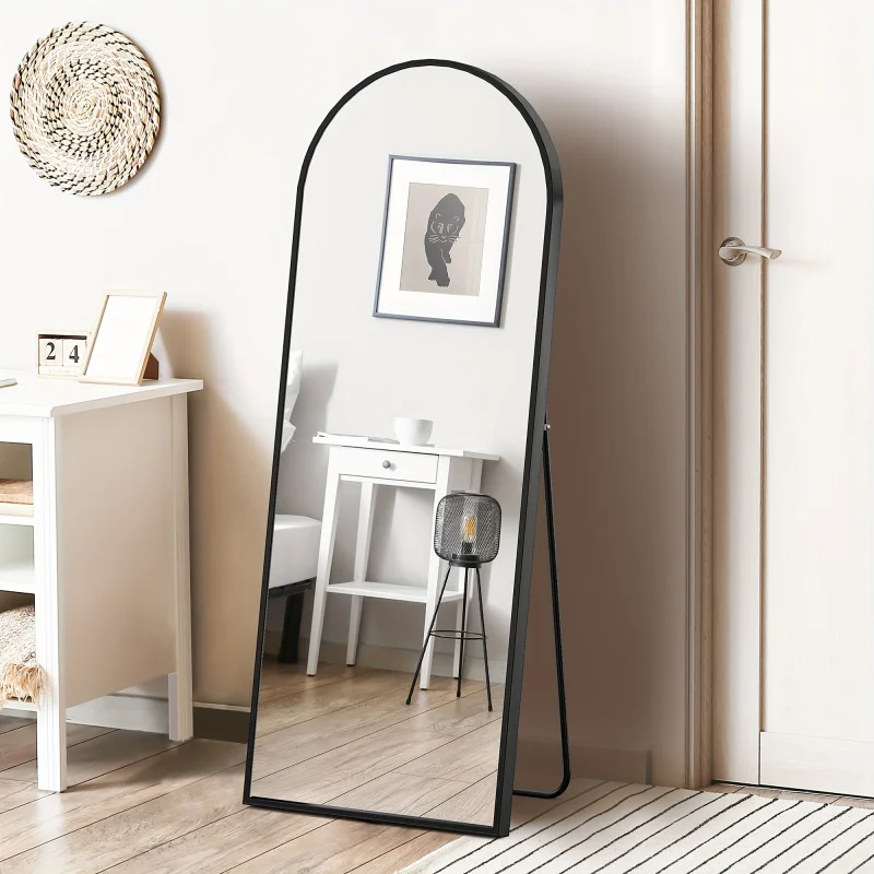 Custom.1pc 64x21 Arched Full-Length Floor Standing Mirror with Aluminum Alloy Frame, Wall-Mounted or Lean-to, Bedroom