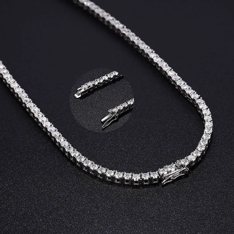 Butterflykiss All Moissanite Tennis Necklace For Woman With Certificate 925 Sterling Silver With White Gold Plate Tassel Jewelry
