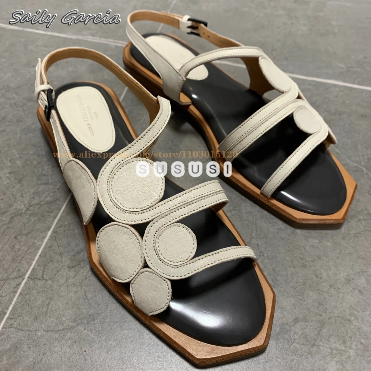 

Genuine Leather Buckle Strap Hollow Casual Flats 2024 Summer NEW Sheepskin Sole Flats Open Toe Sexy Women Daily Shoes