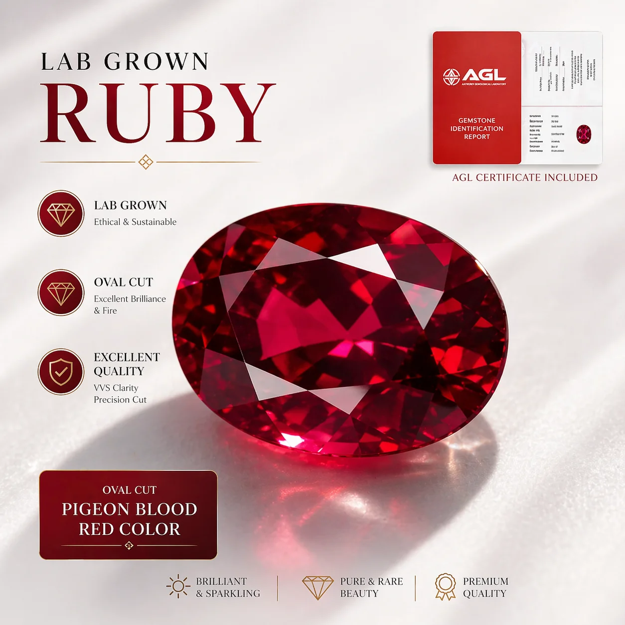 

High Quality Lab Grown Ruby Oval Cut Pigeon Blood Red Color DIY Charms Jewelry Making Main Materials Selectable AGL Certificate