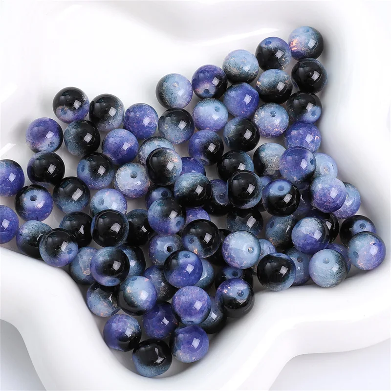 20pcs 10mm Double Color Imitation Crack Glass Beads Round Loose Spacer Beads Pattern for Jewelry Making DIY Bracelet Necklace