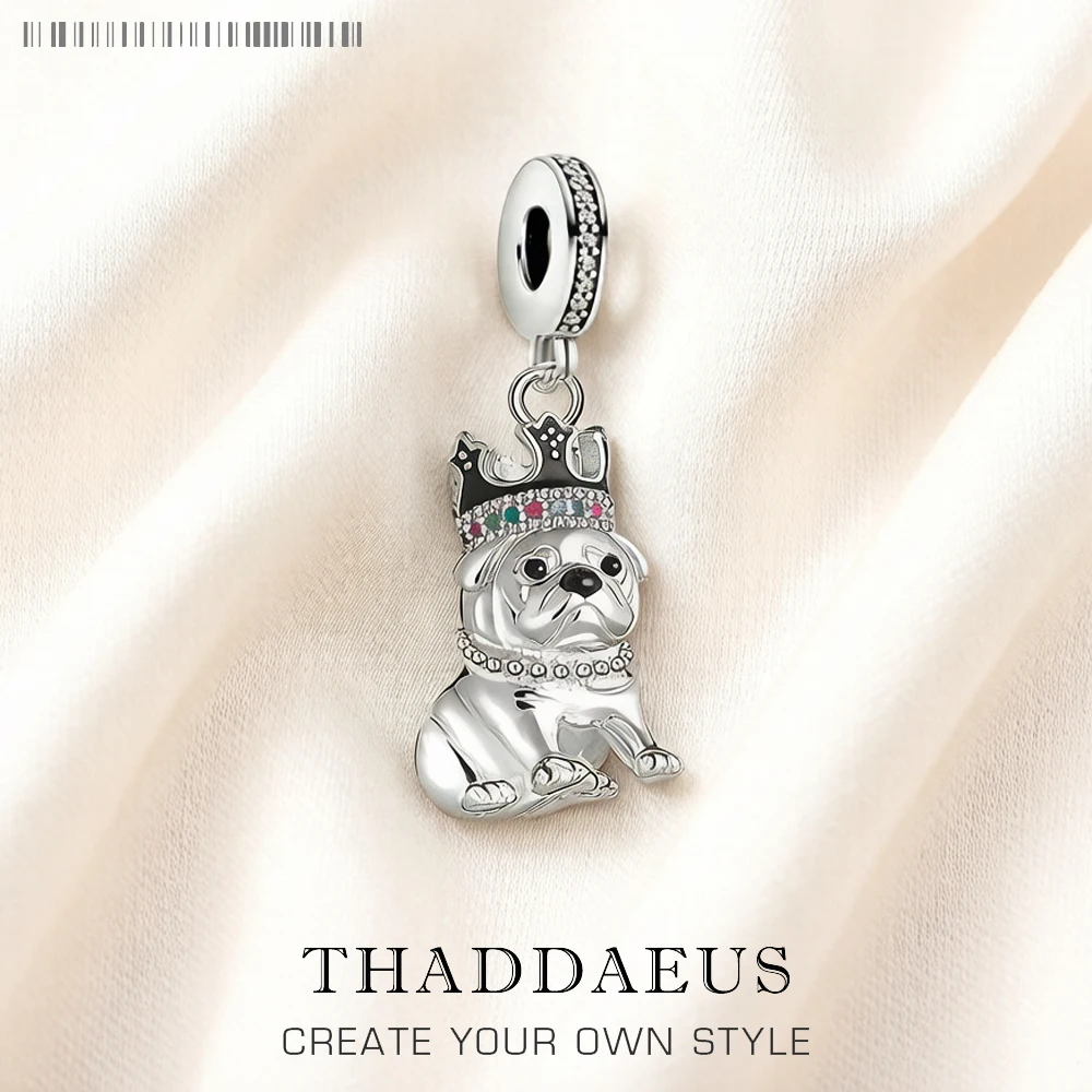 Abalorio con colgante de corona de Bulldog a la moda, joyería fina de Plata de Ley 925, regalo bonito del rey de los perros para mujeres y hombres