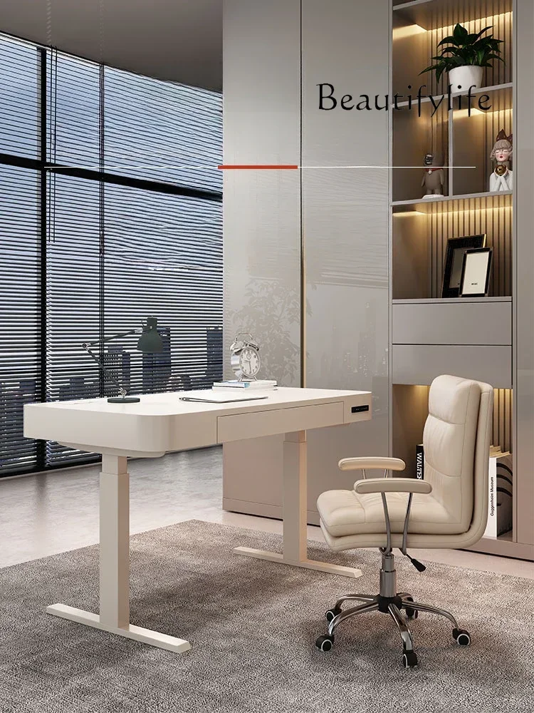 Cream Electric Wind Lifting Desk, Smart Learning Table, Light Luxury Home Study, Quarto Computer Desk