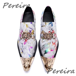 Pointed Toe Metal Decor Men Shoes British Style Mixed Colors Luxury Business Leather Shoes Fashion Party Banquet Shoes Plus Size