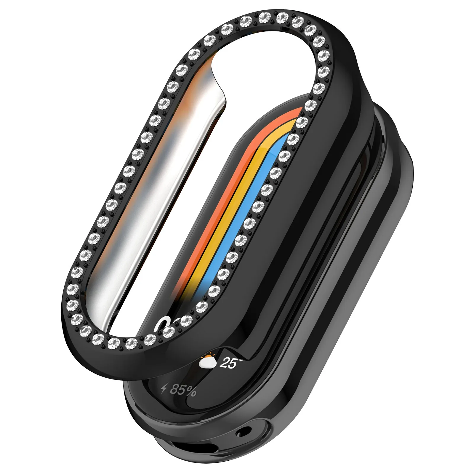 

Для Xiaomi Smart Band 10/10 NFC чехол для часов со стразами, полый гальванический чехол для часов из ПК - черный