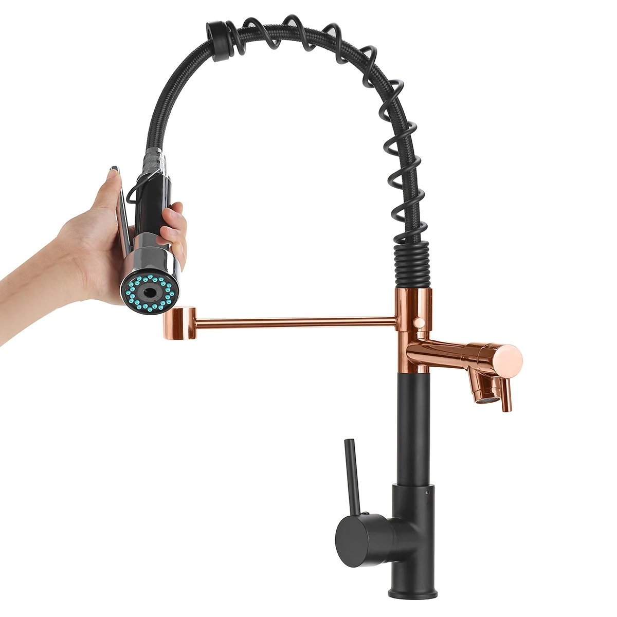 Black Golden Spring Pull Down Kitchen Faucet Nozzle Dual Mode Water Mixer Single Handle Hot Cold 2 Outlet Swivel Kitchen Taps