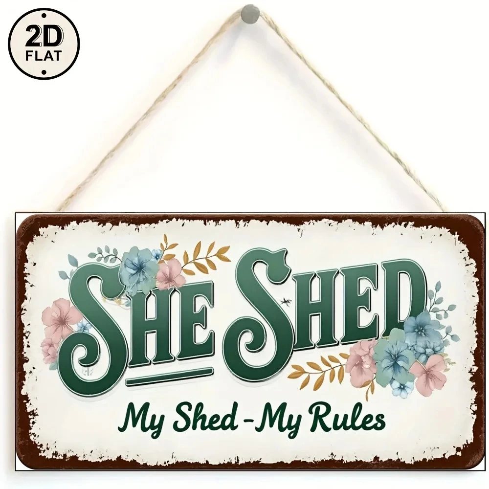 1 Piece 2D Flat Floral Country-Style Brown Metal Wall Sign My Shed My Rules Outdoor Garden Shed Wall Decoration