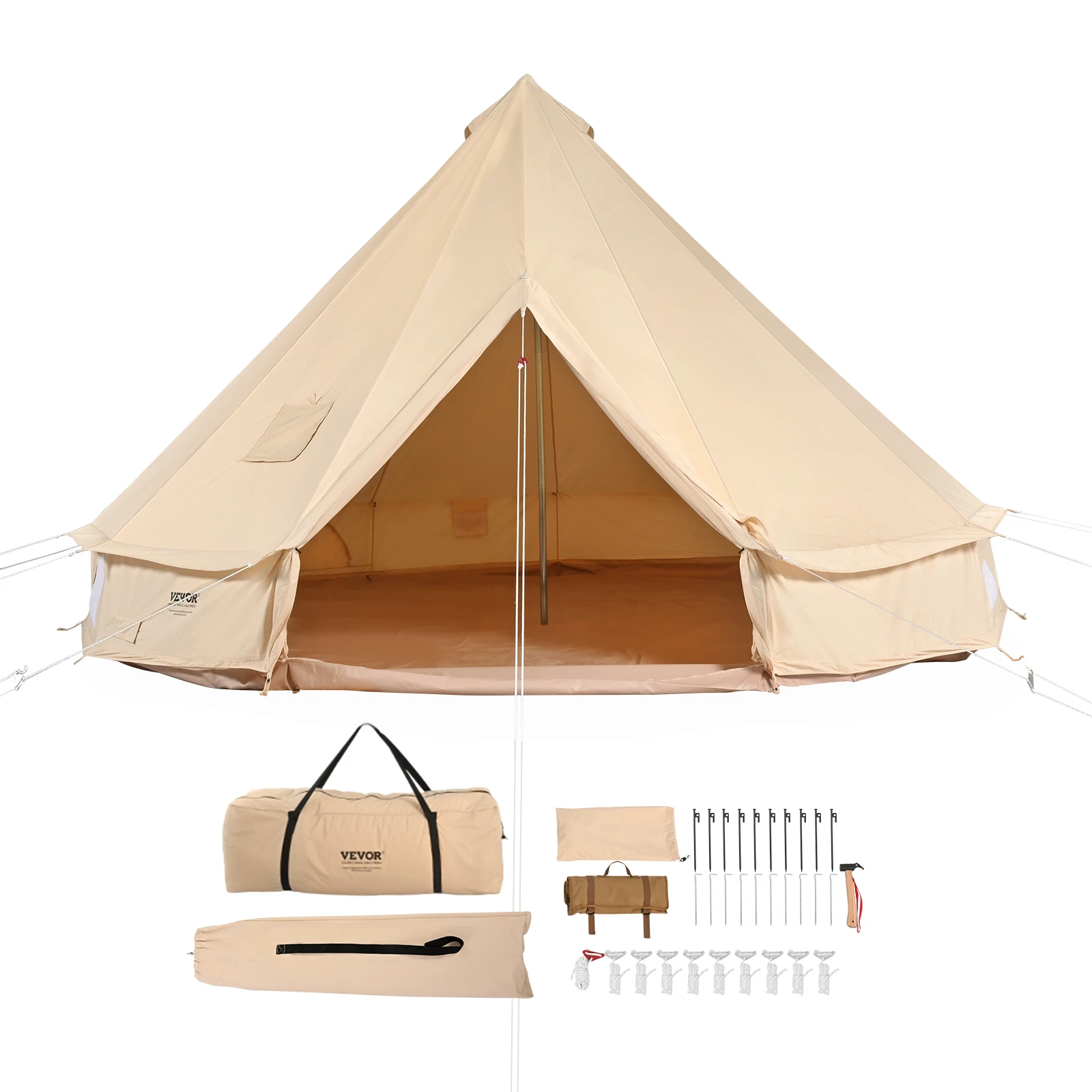 VEVOR Canvas Bell Tent 4 Seasons Canvas Tent for Camping with Stove Jack Breathable Tent Family Camping Outdoor Hunting Party