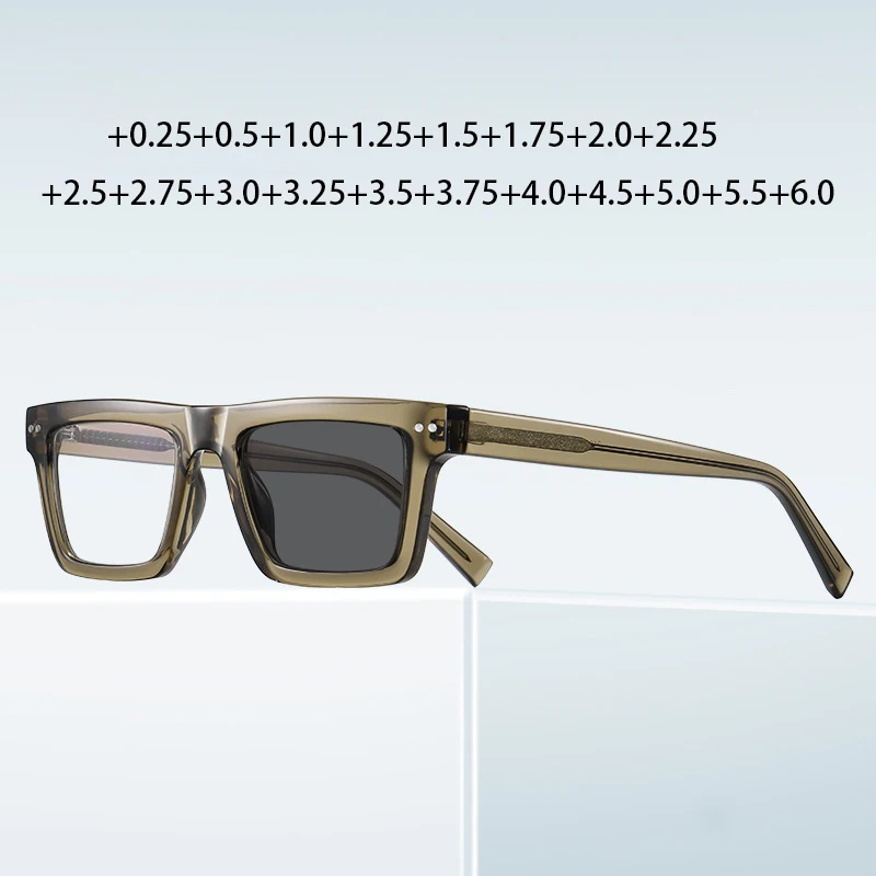 

Rectangle Unisex Brown Photochromic Reading Sunglasses Women Fashion Computer Glasses With Diopter +0.25 +4.5 +5.0 +5.5 +6.0