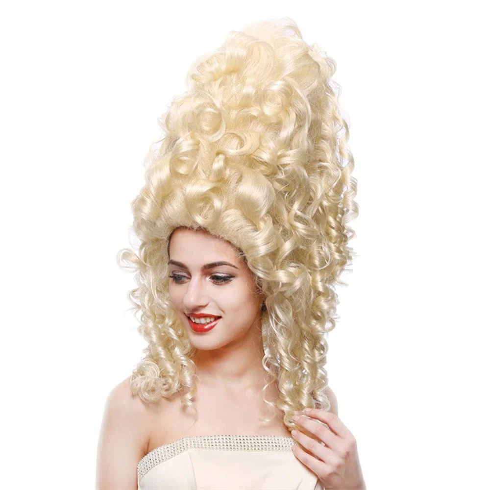 Colmeia-Perucas encaracoladas para mulheres, fantasia de cosplay rainha, peruca vintage, longa e bizarro, alta e retrô, barroca e alta, triestilo,