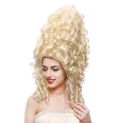 Retro Tall Beehive 3Style Blonde Curly Kinky Long Wigs for Women Queen Cosplay Costume Party Hair Baroque Century Vintage Wig