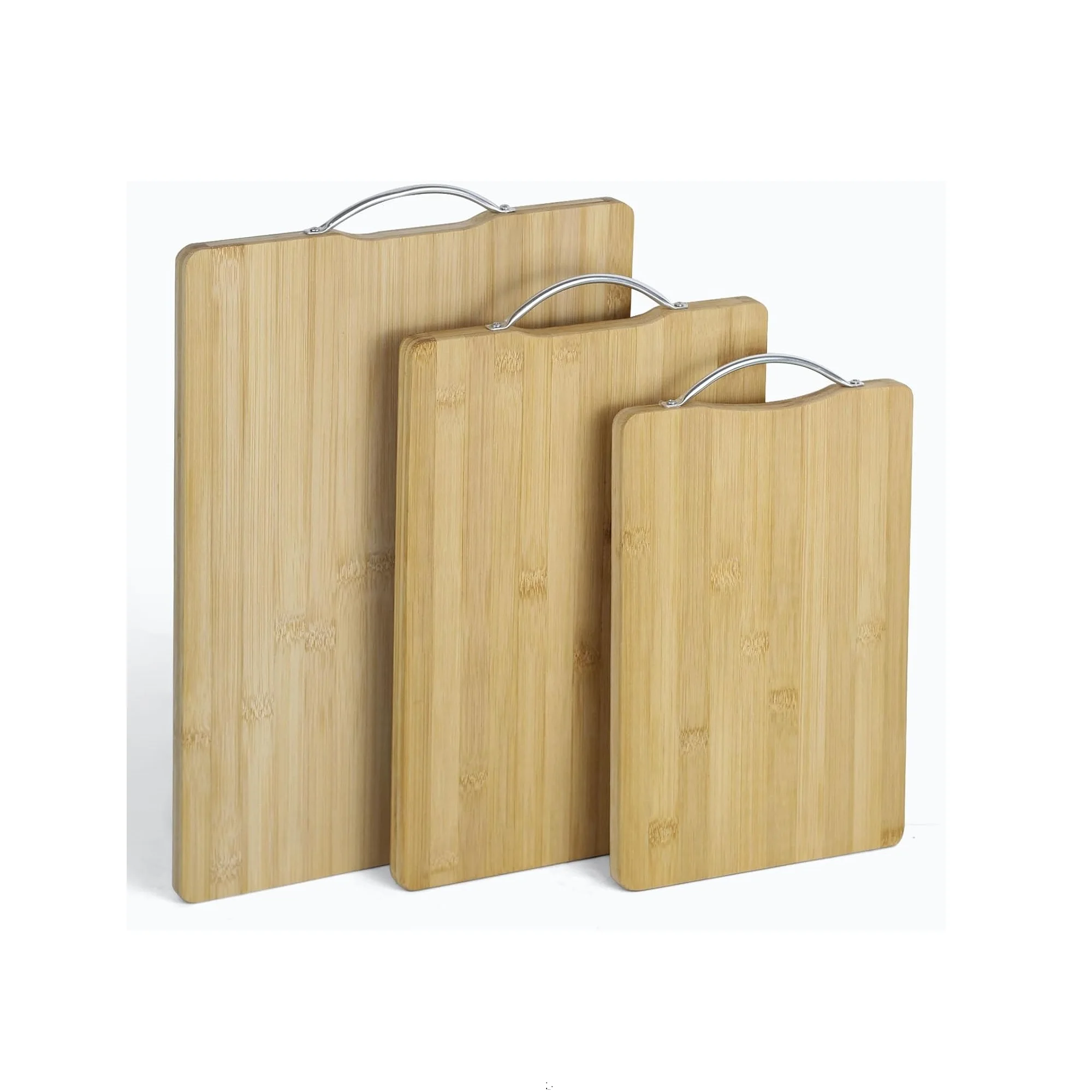 Bamboo cutting board 3 pack Set，Serving Board Stainless Steel Handle Suitable for Meat, Vegetables