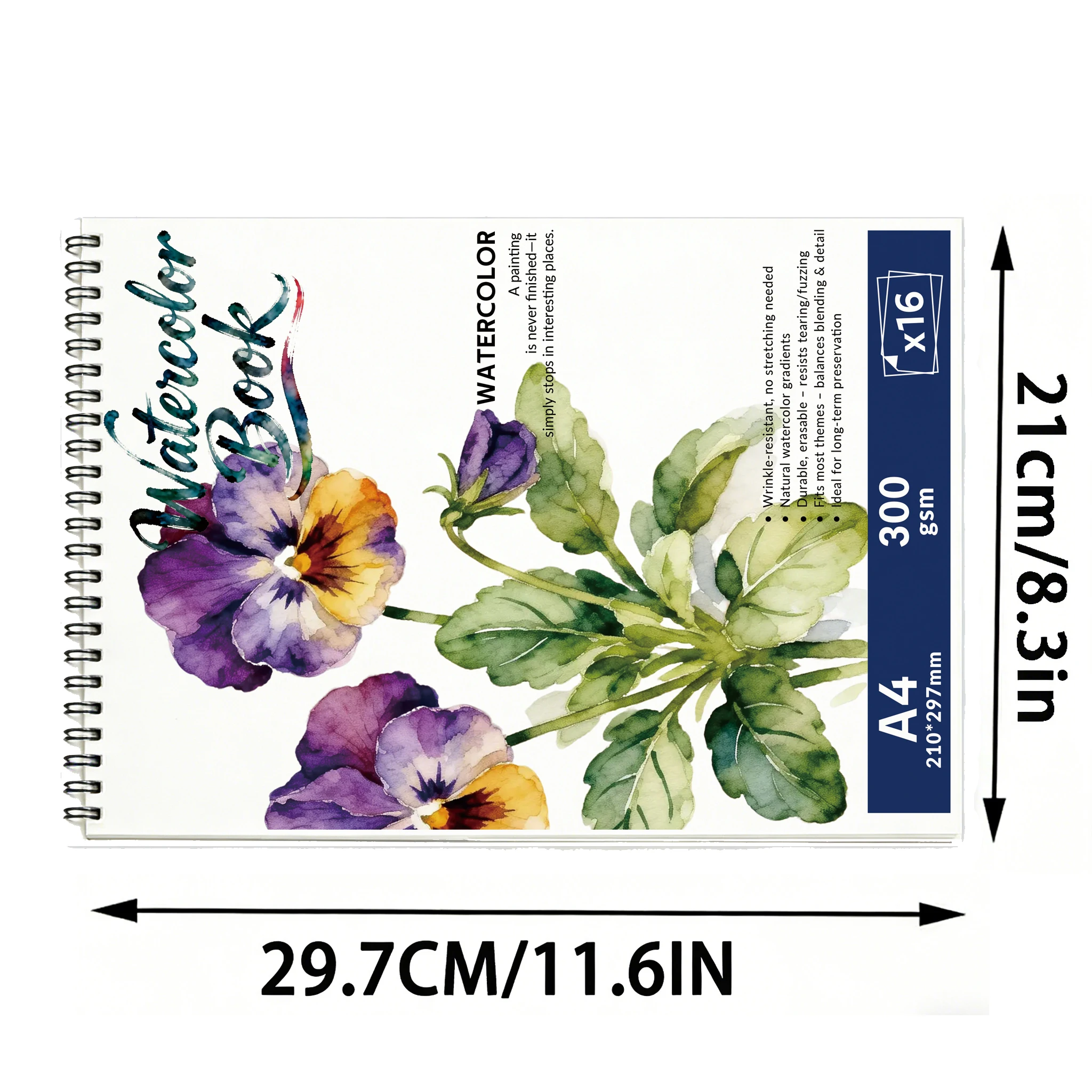 Professional A4 Watercolor Sketch Book 300gsm Thick Art Paper,16 Pages Artist Sketchbook for Watercolor Painting,Drawing,Illustr