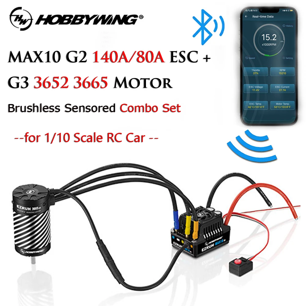 HOBBYWING EZRUN 3652 3665 G3 Motor W/ MAX10 G2 140A/80A 2-3S ESC Waterproof Brushless Sensored Combo Set for 1/10 RC Car Truck