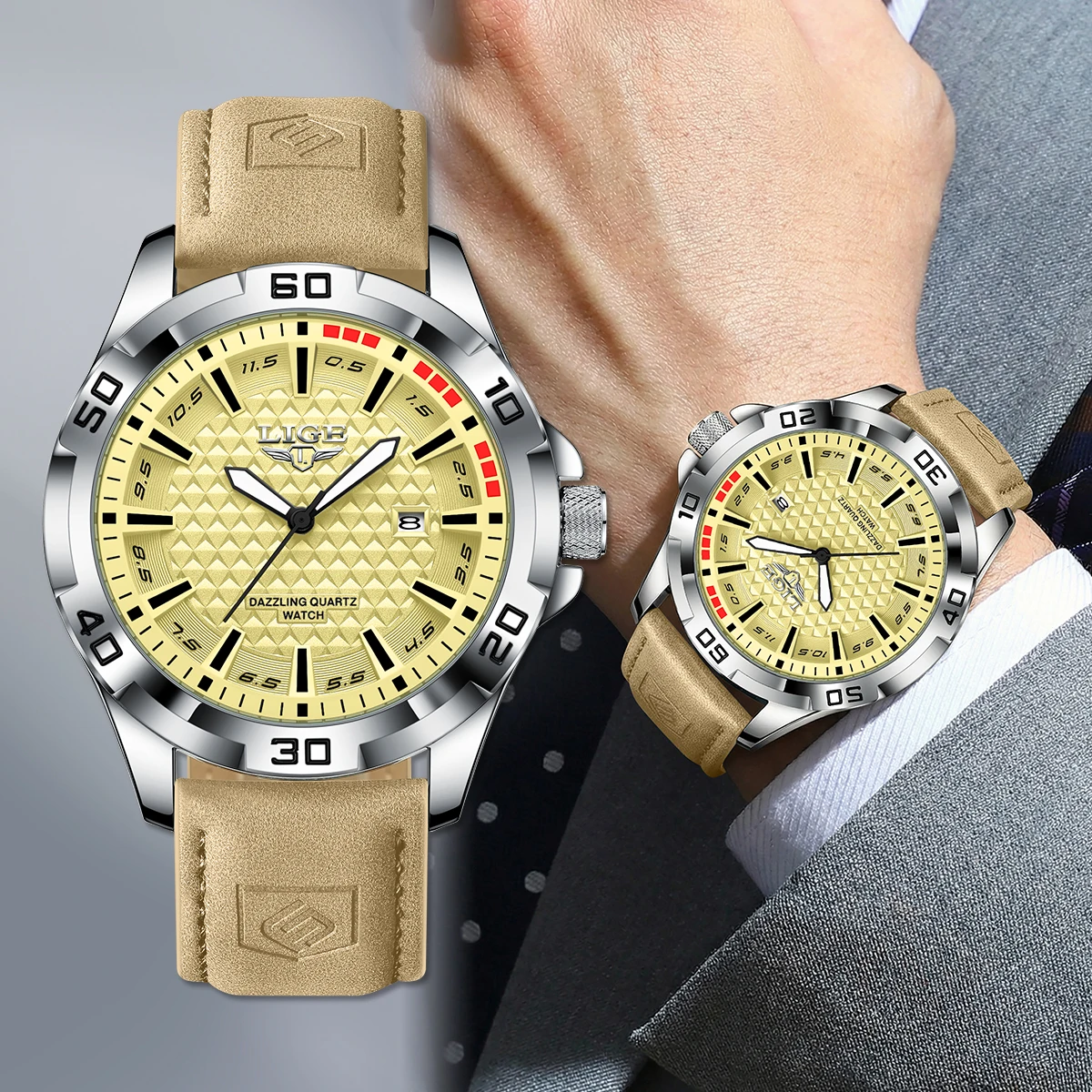 

LIGE Men Fashion Quartz Watches Male Leather Strap Sport Waterproof Wristwatches Calendar Clock Relogios Masculino+Box