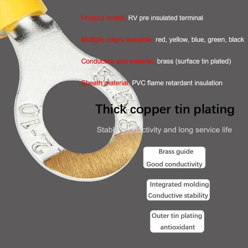 30-50-100PCS RV terminal O-shaped 1.25/2/3.5/5.5 series insulated fork type cable terminal connectors, electrical crimping flat