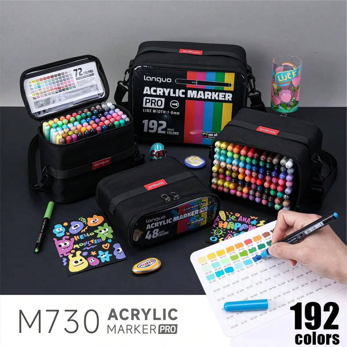 Languo 48/72/192 Colors Soft Brush Acrylic Marker Pen Set DIY Hand Drawn Paint Art Markers Pens Stationery Art School Supplies