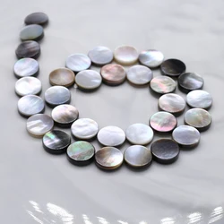 14‘’ Round Natural Mother of Pearl Shell Beads Coin Black Shell Loose Spacer Bead for Jewelry Making DIY Charm Necklace Bracelet