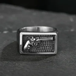Fashion Vintage Guns Ring Heavy Sugar Stainless Steel Cowboy Men Anel Punk Gothic Ring Mens Biker Jewelry