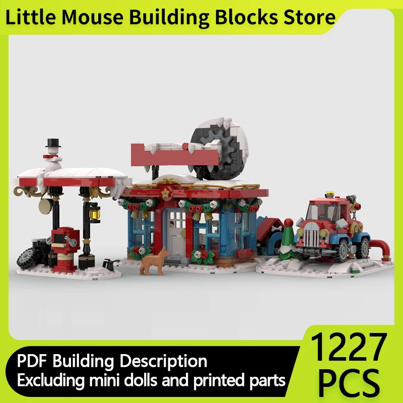 

City Street View Model MOC Building Bricks Winter Service Station Modular Technology Gifts Holiday Assemble Children Toys Suit
