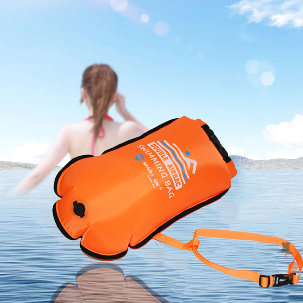 20L Inflatable Open Swimming Buoy Tow Float Dry Bag Double Air Bag with Waist Belt for Swimming Water Sport Storage Safety Bag