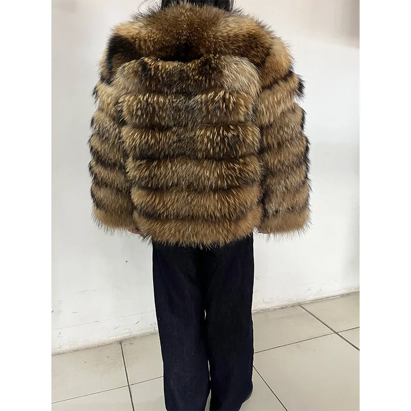 Prendas de vestir de talla grande para mujer, abrigo de piel auténtica de mapache, abrigo curvo de cuero Natural, chaquetas largas de invierno, chaleco femenino 2024