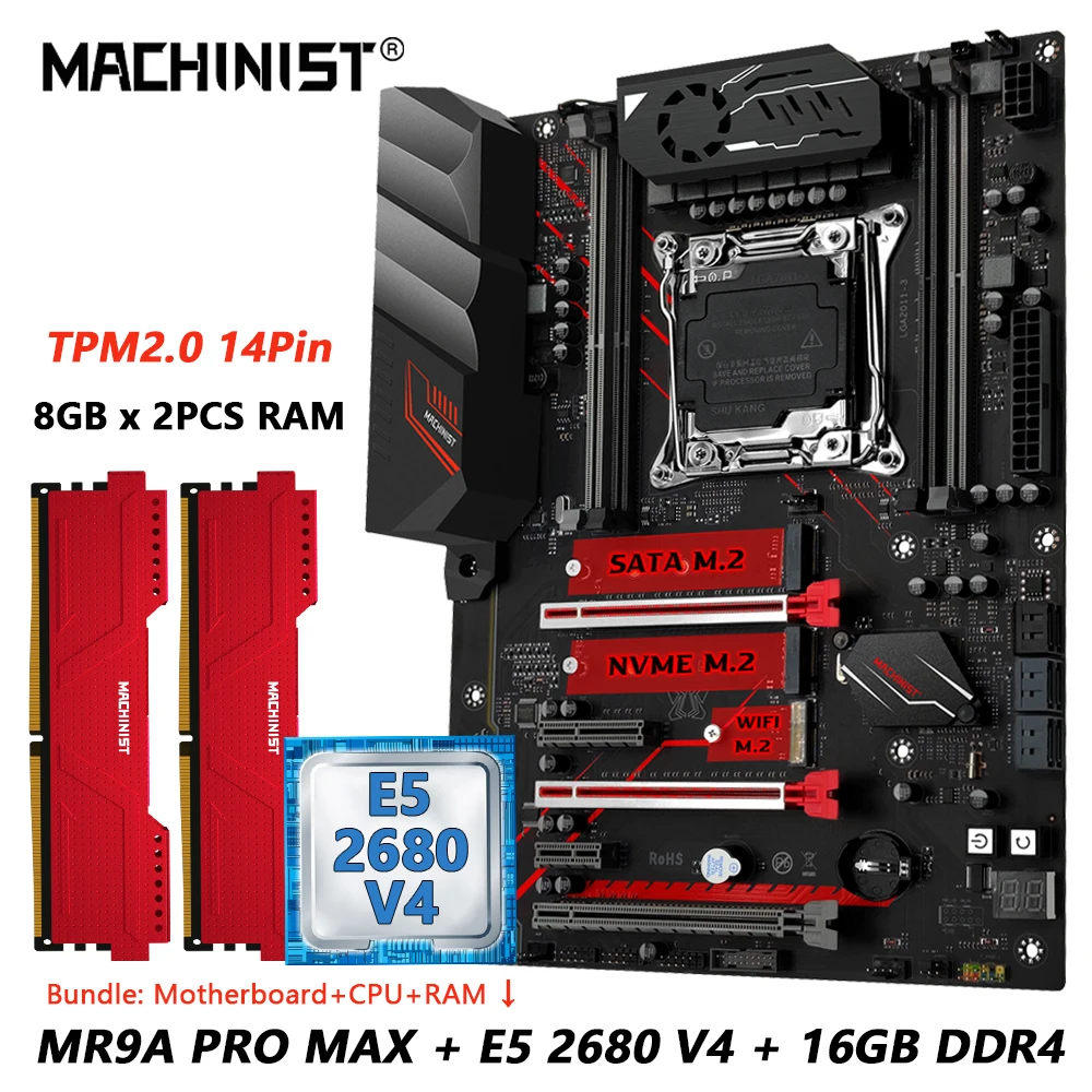 

Комбинированная материнская плата MACHINIST X99 Opcjonalnie процессор Xeon E5 2680 V4 LGA 2011-3 и комплект оперативной памяти DDR4 16 ГБ ATX TPM2.0 MR9A PRO MAX USB3.0