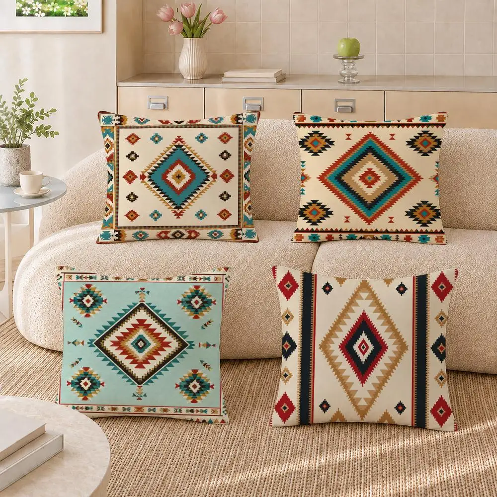 Southwestern Boho Geometric Cushion Cover Pillowcase Sofa Living Room Home Gift Office Decor Protective Covers