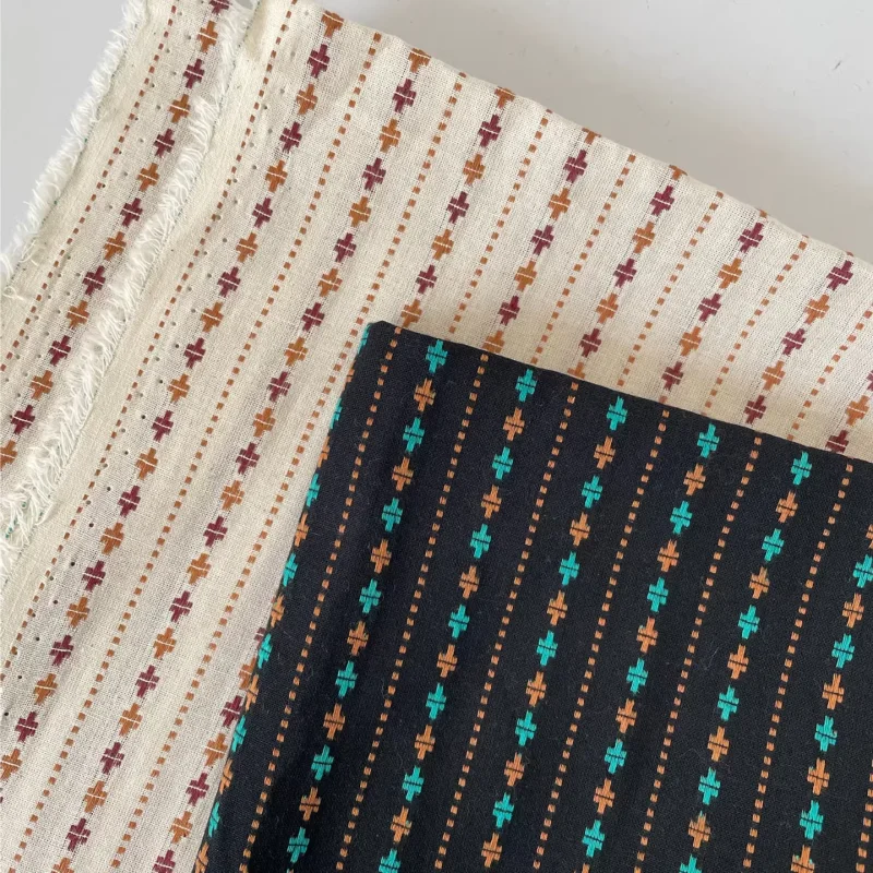 

white and black woven colorful geometric jacquard cotton fabric for shirt dress clothing DIY fabric