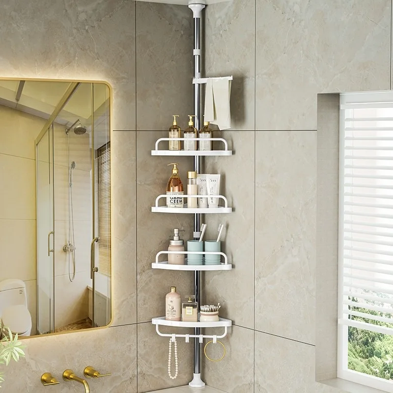 1pc Bathroom storage shelf bathroom corner shelf no-drill corner storage rack telescopic storage shelf floor-to-ceiling shelf