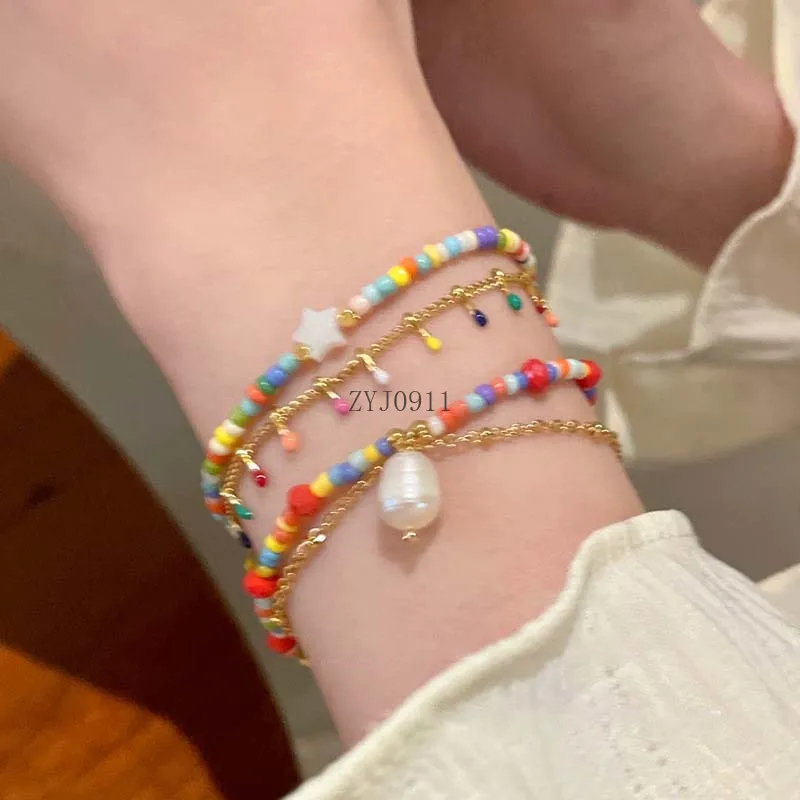 *2024 New  Colorful Crystal Beaded Bracelet for Women Elegant Sweet Handmade Woven Chain Bracelet Jewelry Accessories