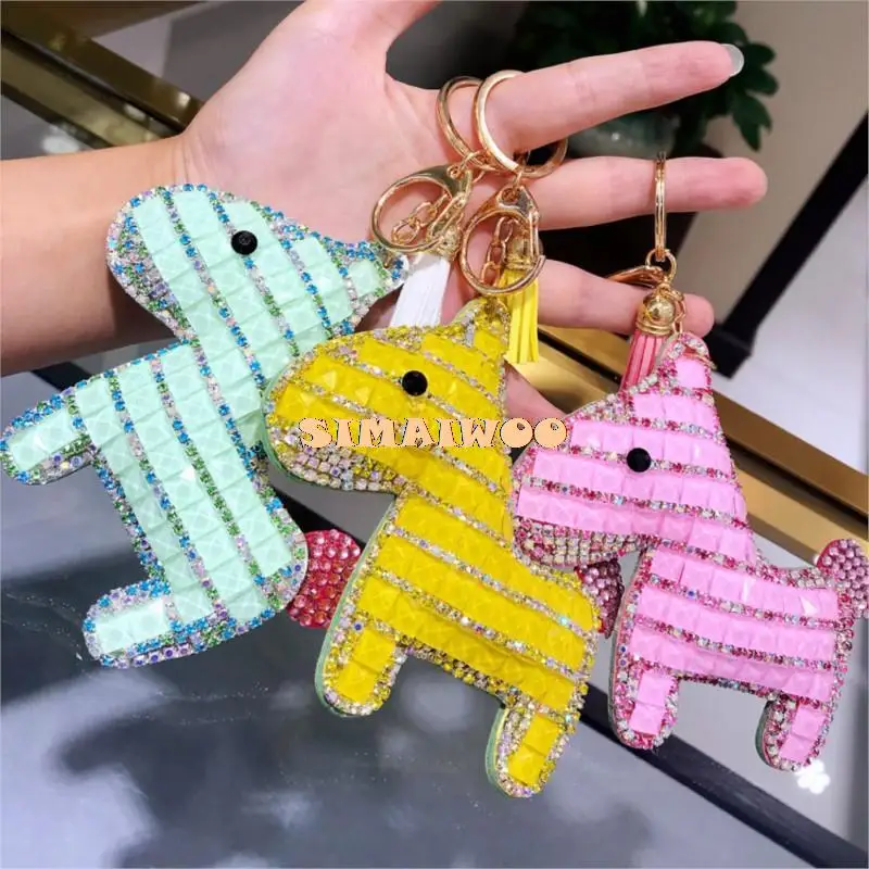 Rhinestone Horse Keychain Crystal Shining Cute Key Chain Squar Diamond Stone Mosaic Animal Keychain Cross Stitch Gift Bag Decor