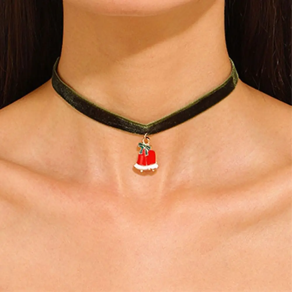 

Clavicle Chain Christmas Choker Cartoon Santa Velvet Collar Necklaces Alloy Gingerbread Man Cartoon Pendant Choker Festival
