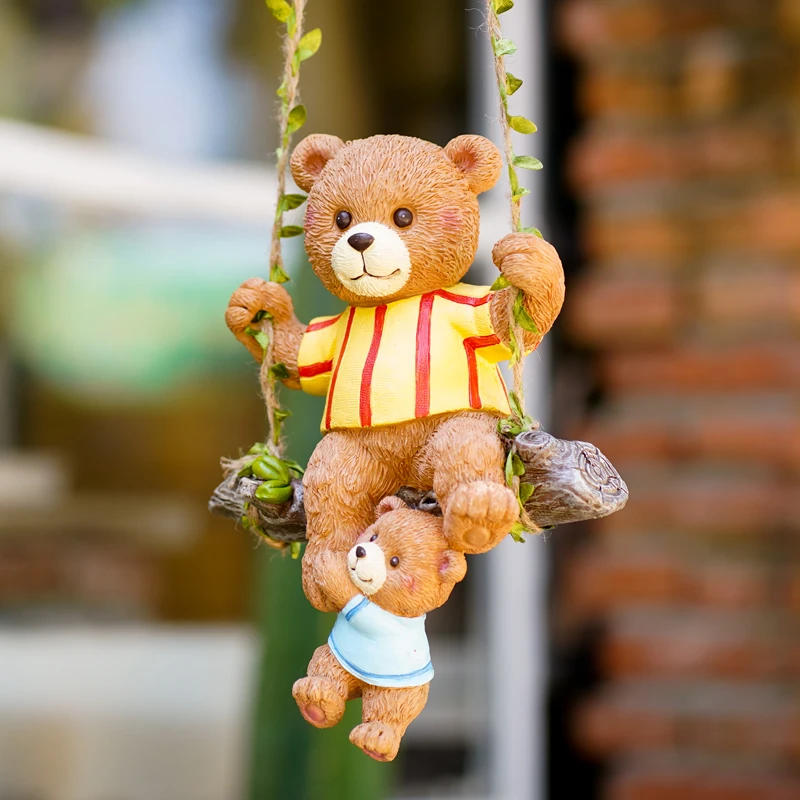 

Swing Simulation Hanging Mother Bear Sculpture Resin Swing Garden Animal Hemp Rope Pendant Ornament Courtyard Balcony Decorative