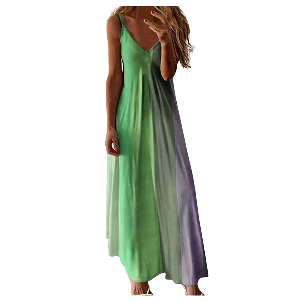 Robe longue à bretelles pour femmes, décontractée, sexy, de plage, style bohème, maxi, grande taille, été