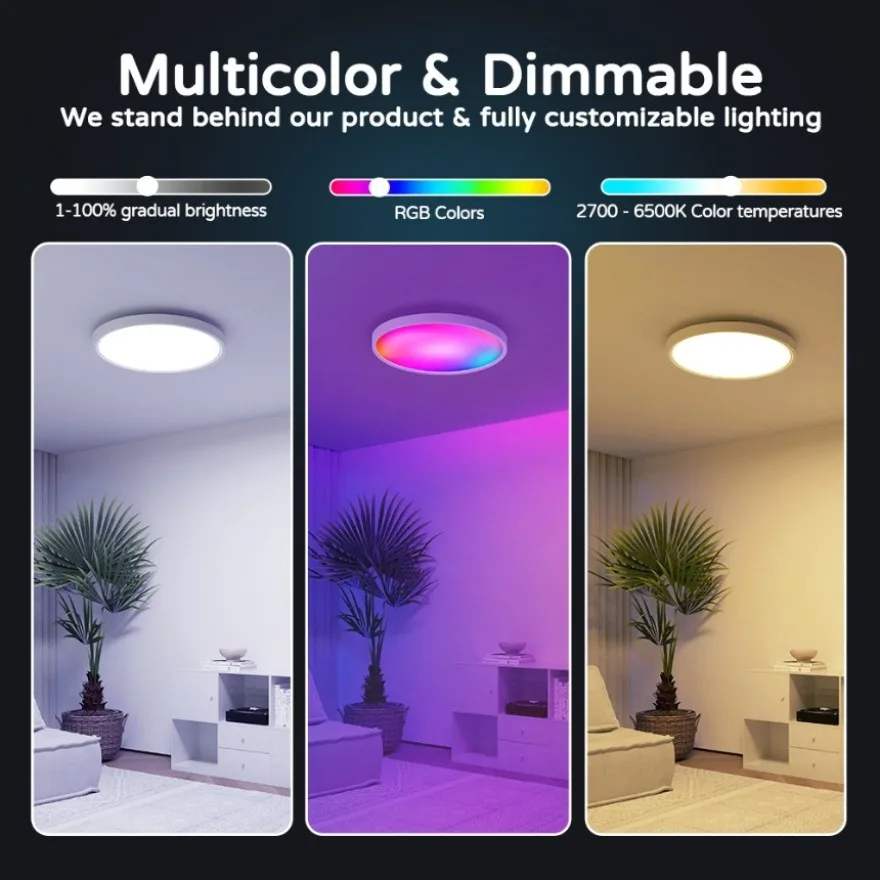 Smart ZigBee Ceiling Light RGB Ambient Lighting Supports Alexa Google Voice App Control Living Room Bedroom LED Ceiling Lamp