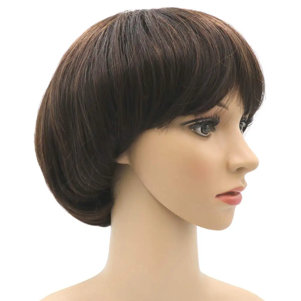 

Afro Girls Cosplay Mushroom Wig Short Haircut With Bangs Bob Wig For Black Women Brown