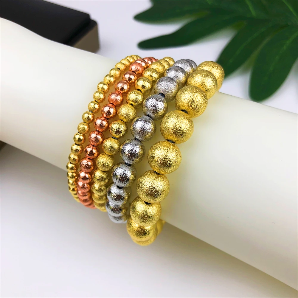 TITI Fashion Jewelry 18K Gold Plated Waterproof Metal Ball High Quality Smooth Elastic Stainless Steel Bracelet