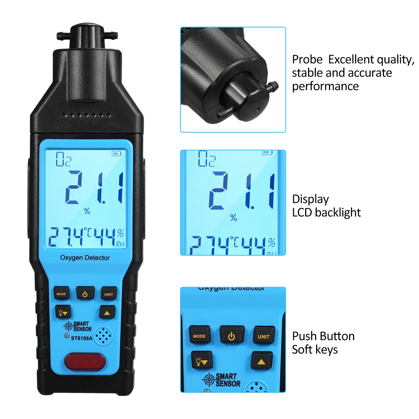 Oxygen Gas Detector Digital O₂ Gas Tester Rechargeable Precision Measurement Tester Device for Climbing Tunnel 0~100% VOL