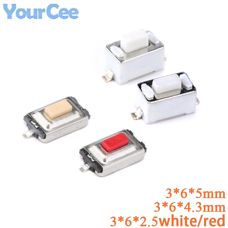 100PCS/10PCS Tact Switch Micro Switch 2Pin 3X6 3*6*4.3mm 3*6*2.5mm White Red Button Tactile Tact Push Switch SMD