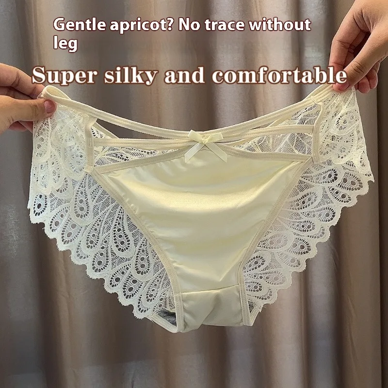 Sexy plus size girls underwear hollowed-out lace briefs pure desire satin seamless ice silk breathable female briefs