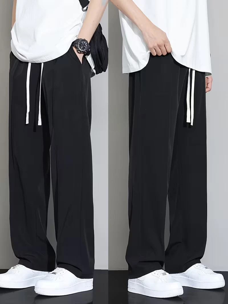 

Unisex Casual Trousers Straight Leg Pants Men's Women Elastic Waist Wide Leg Pants Drawstring Sweatpants Jogging Autumn Winter