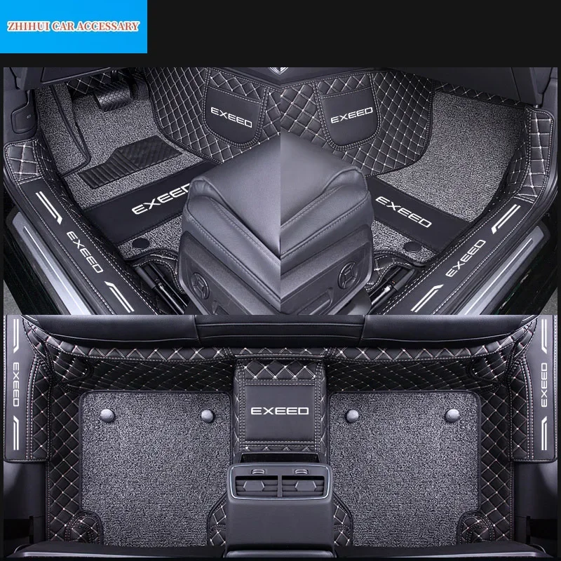 Estilo de carro Interior Floor Mats, Dupla Camada, Couro PU, Foot Pad, Floorliner, Acessórios para Chery, Exeed, VX, LHD, 2021-2023